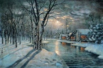 雪の夜 ヤン・ウェンリャン山水中国の風景 Oil Paintings